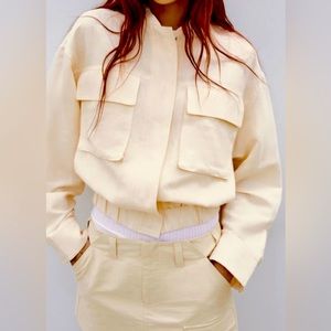 ZARA Linen Blend Bomber Jacket - Size XS/S - NEW